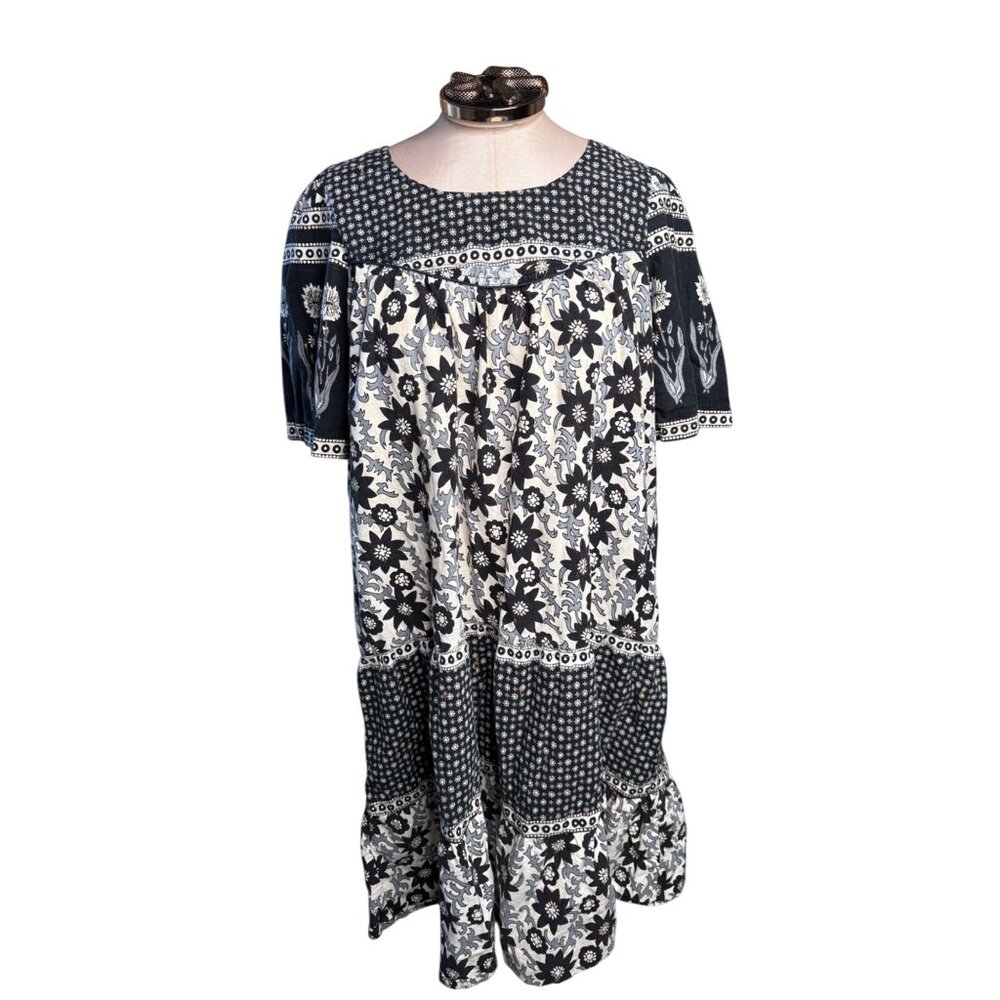 Vtg La Cera Hand-Painted Floral Muumuu Midi Dress XL Cotton Cottage Core Read